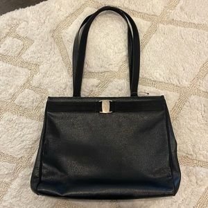 Salvatore Ferragamo Vara black tote pebbled leather bag